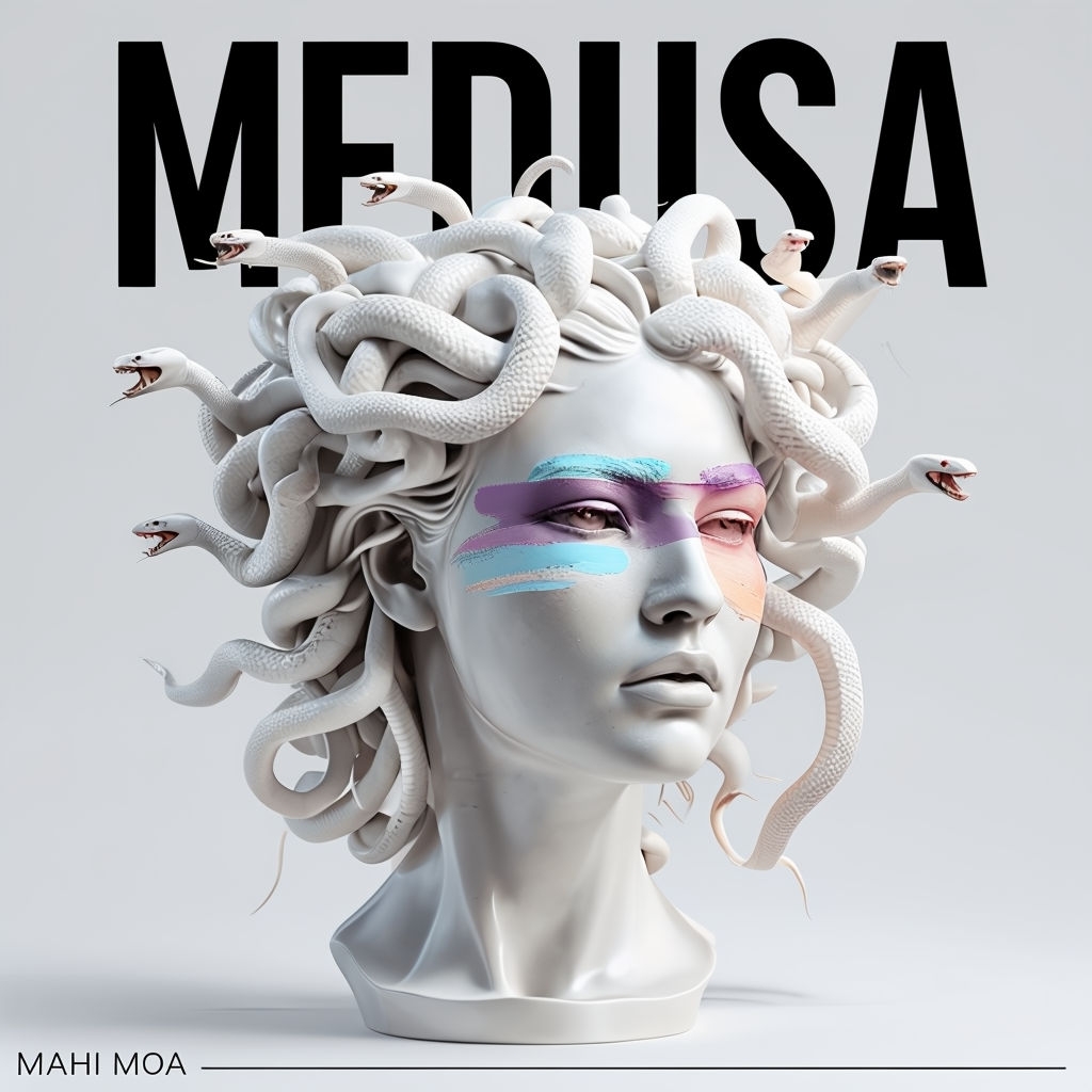 Surreal Medusa with Colorful Paint Strokes Album Cover