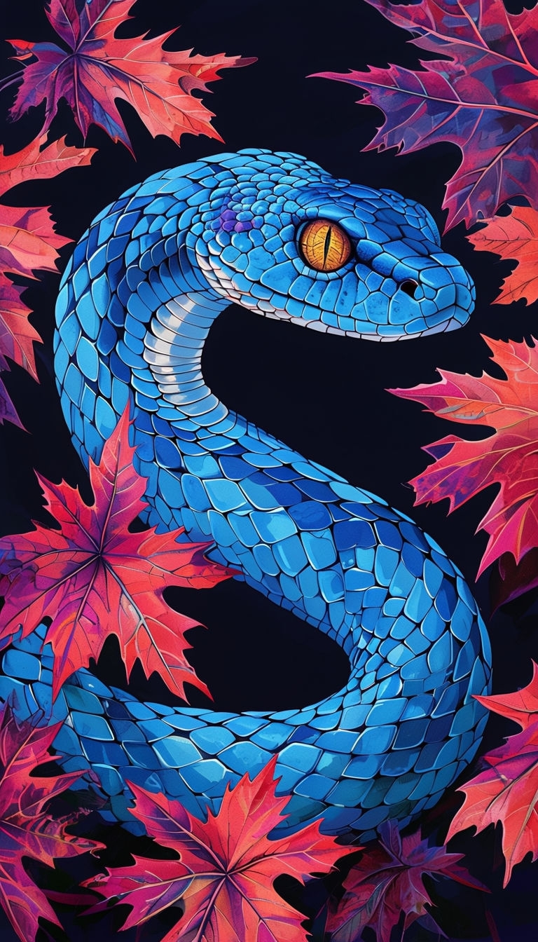 Vibrant Blue Snake Surreal Art with Colorful Leaves Phone Case Cover