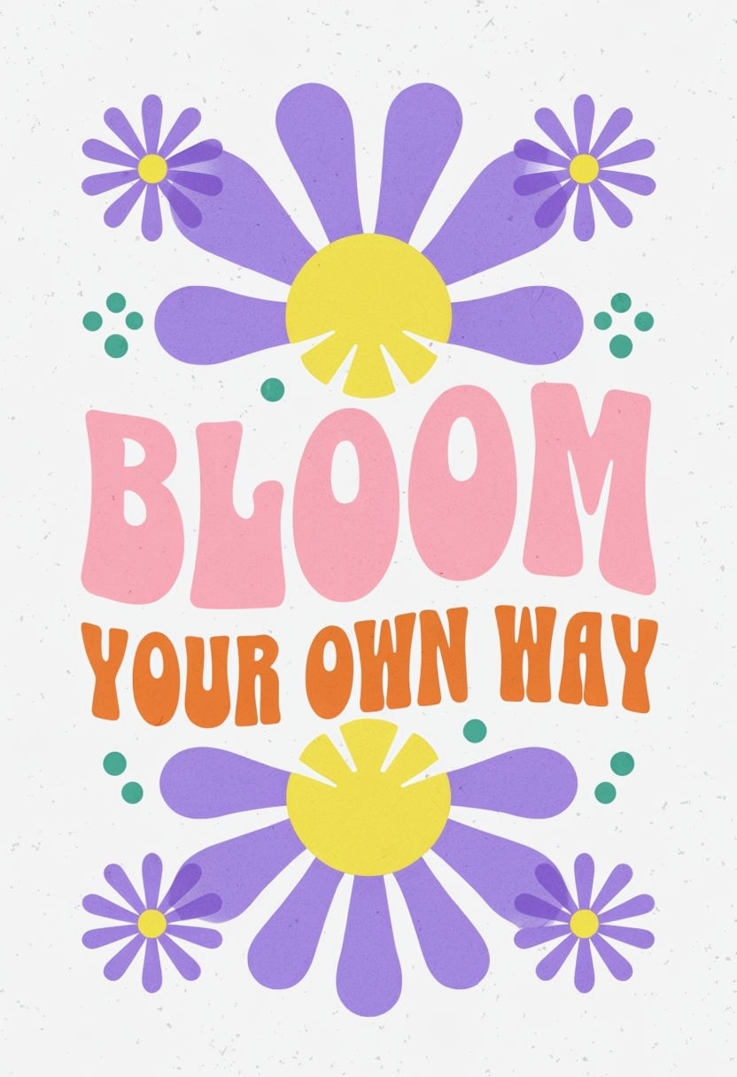 Bloom Your Own Way Motivational Art with Retro Typography Poster