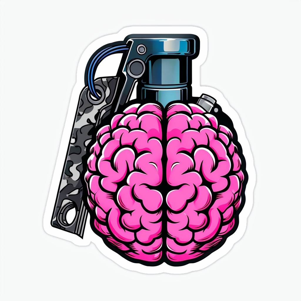 Vibrant Brain Grenade Hybrid Sticker Design for Edgy Concepts