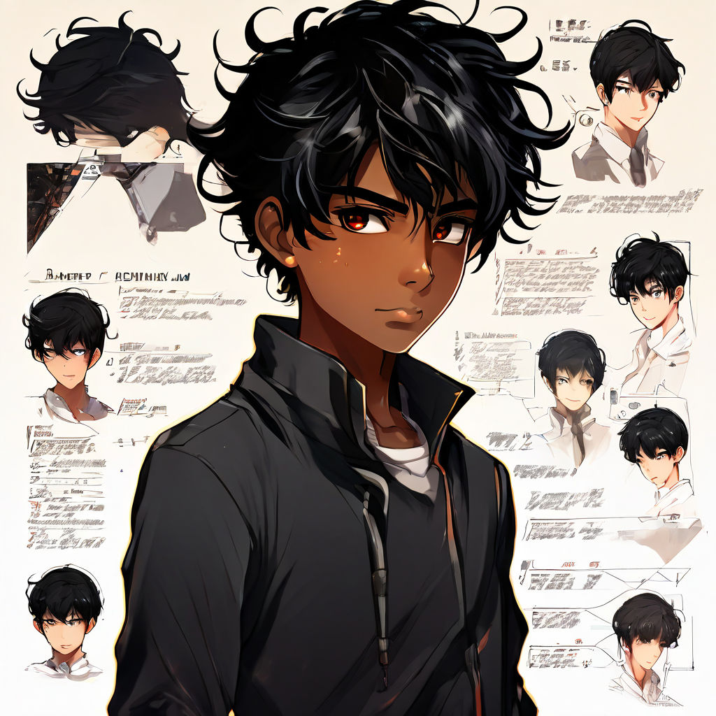 a perfect high detailed digital art of a perfect beautiful dark-skinned  ethiopian-chinese anime teenage boy