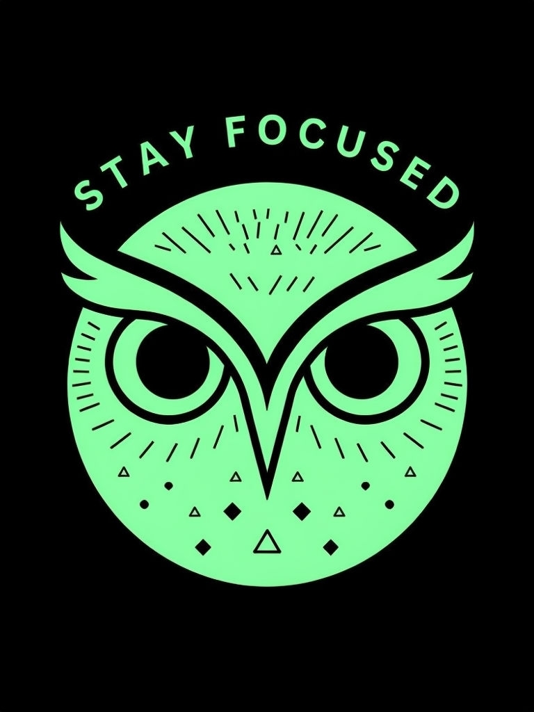 Mint Green Owl with Stay Focused Text Modern T-Shirt