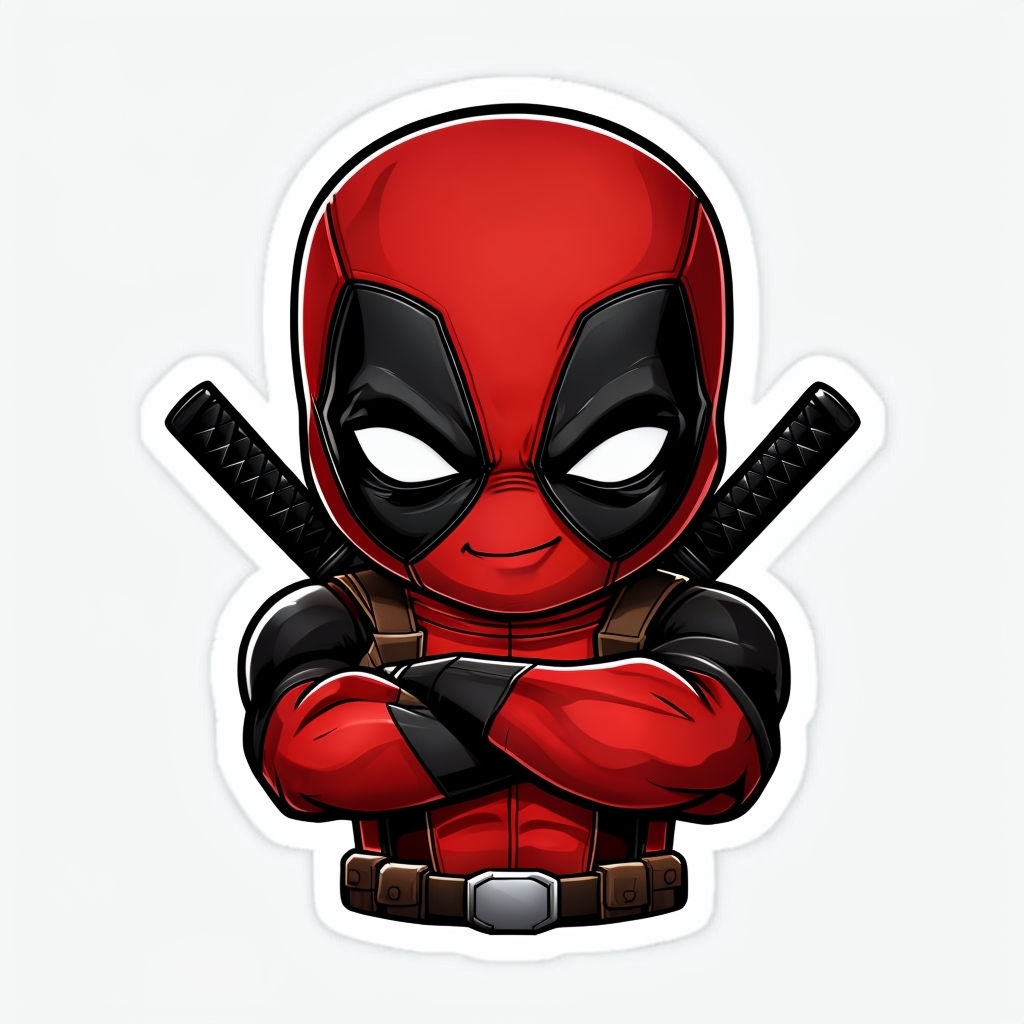 Chibi Deadpool Cartoon Character Sticker Illustration