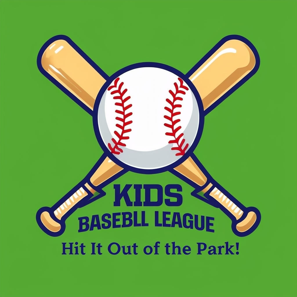 Stylish Kids Baseball League Logo with Bat and Ball Design