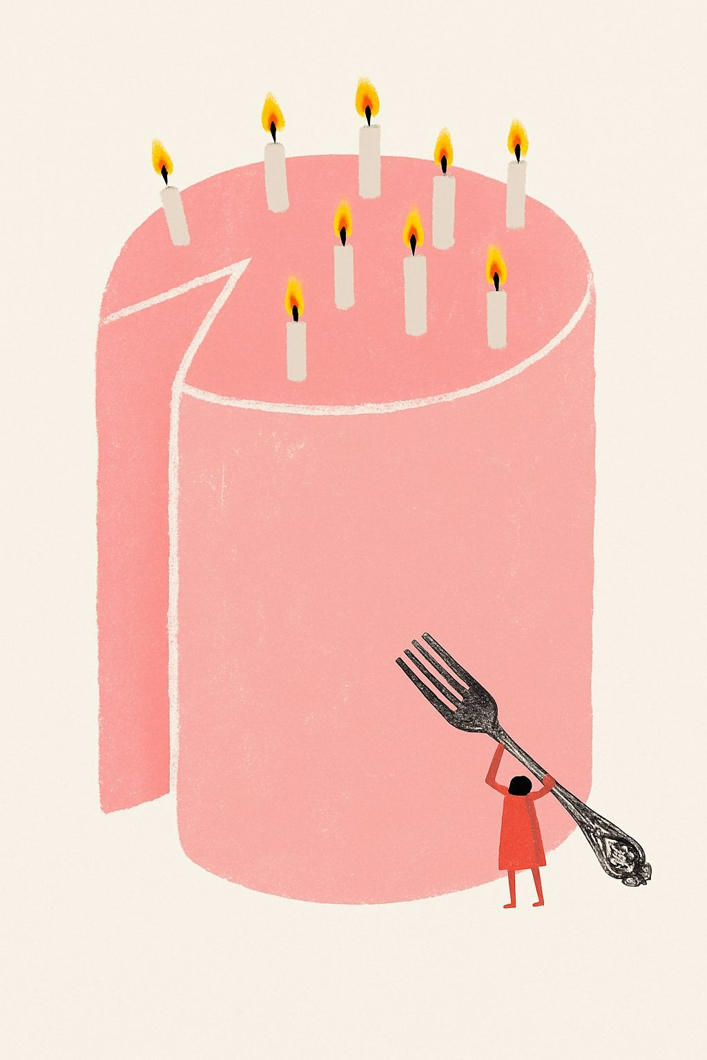 Whimsical Pink Birthday Cake Illustration with Fork Sticker