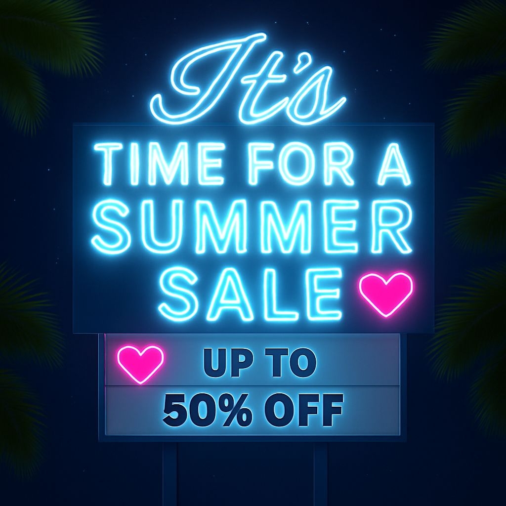 Vibrant Neon Summer Sale Sign with Palm Leaves Poster