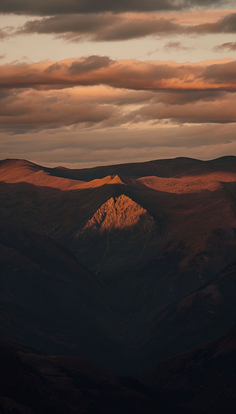 Majestic Mountain Sunset Landscape with Tranquil Atmosphere Mobile Wallpaper