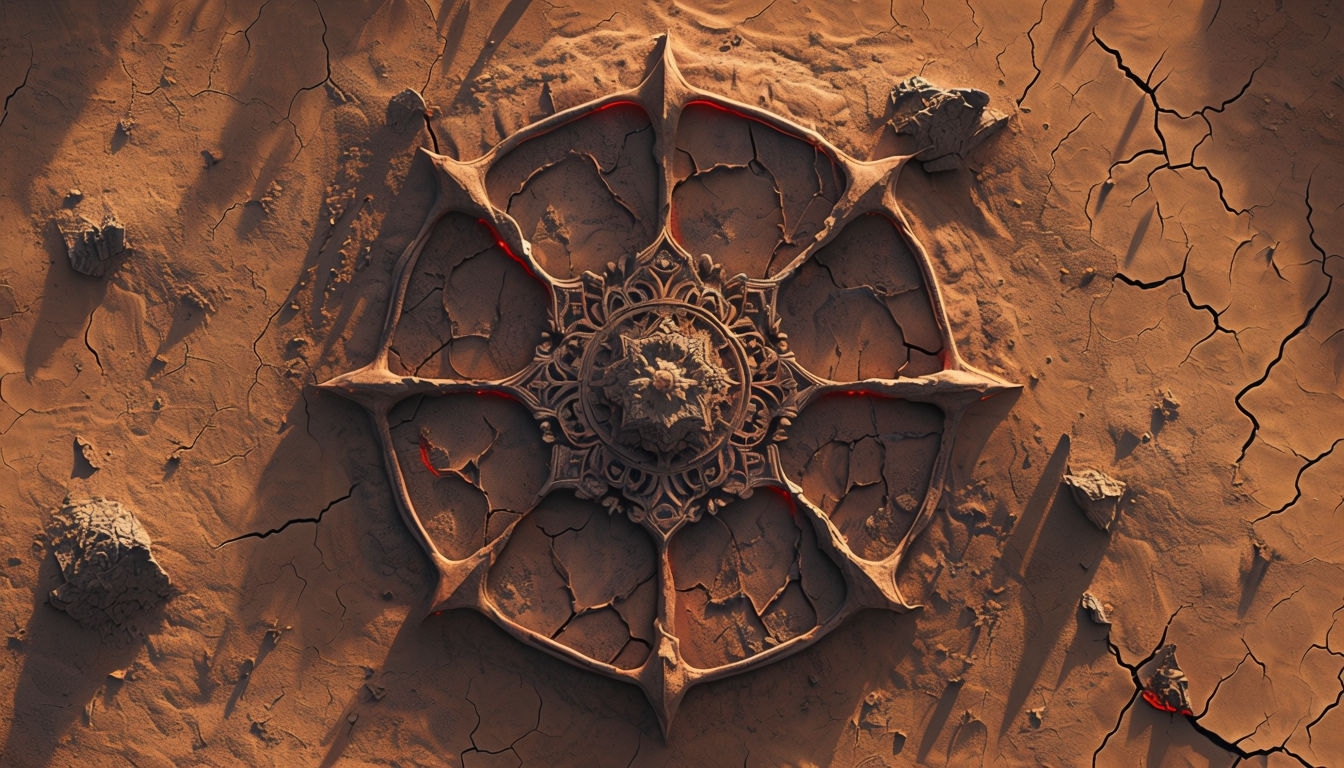 Ancient Mandala Design on Cracked Dry Earth Wallpaper for Virtual Backgrounds