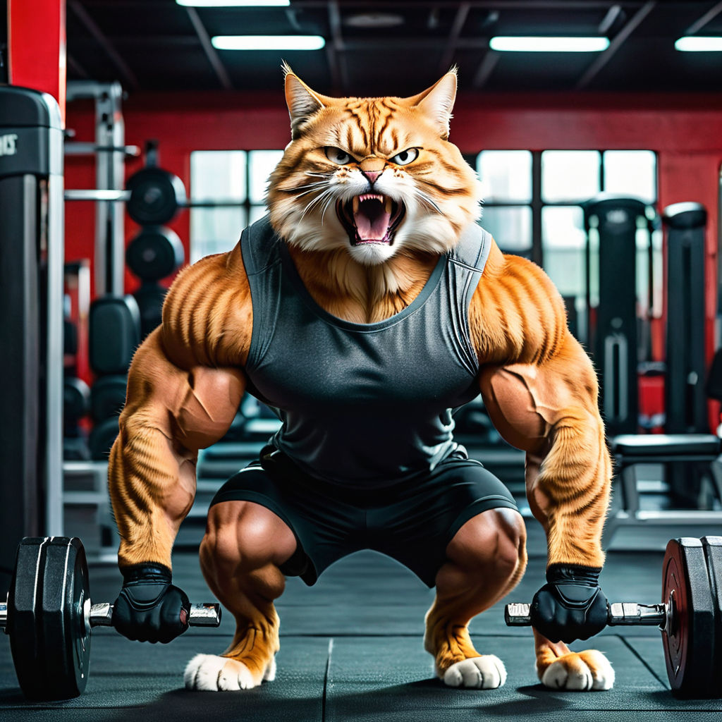 An angry looking muscular cat posing in a gym by Abdullah_89@hotmail.de ...