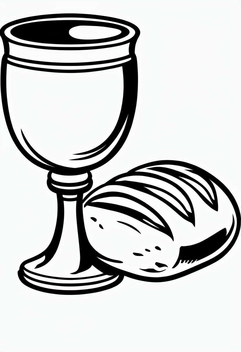 Minimalist Holy Grail and Bread Line Drawing Coloring Book Page