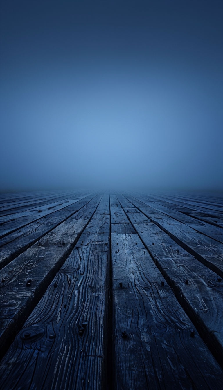 Serene Foggy Landscape with Weathered Planks Mobile Wallpaper