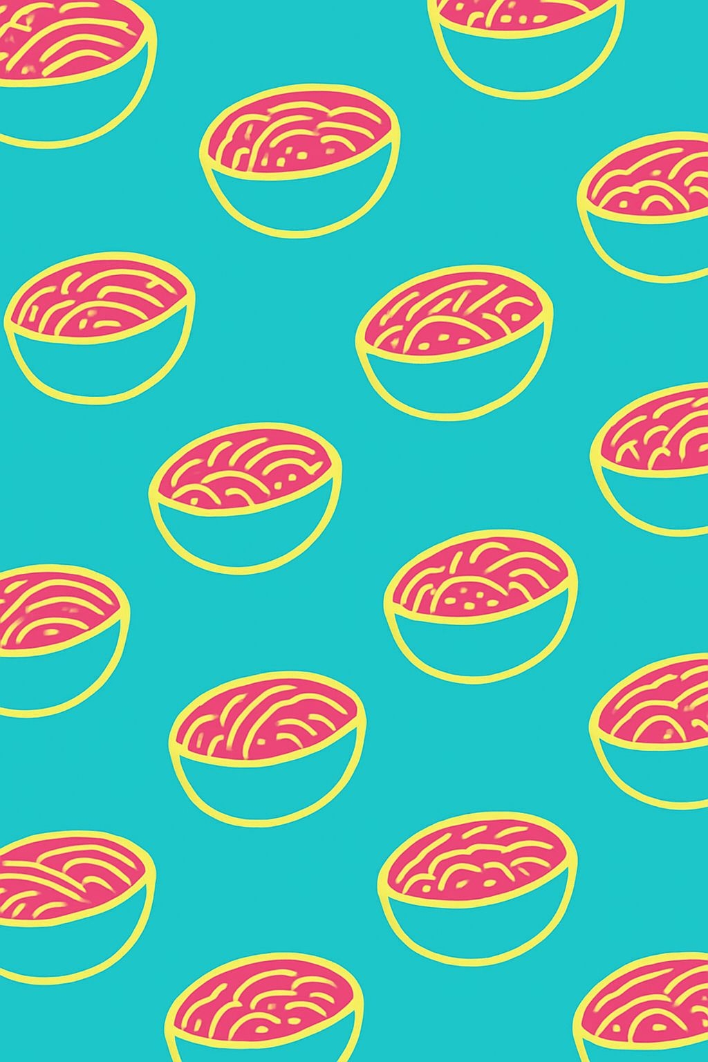 Vibrant Playful Pasta Bowls Pattern Digital Art Mobile Wallpaper