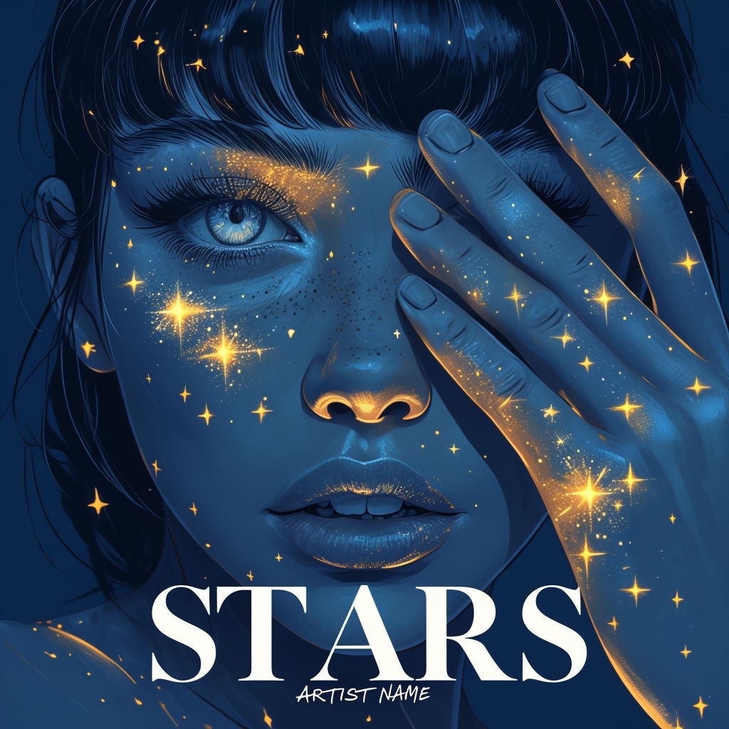 Ethereal Midnight Blue Woman with Golden Stars Art // Spotify Album Cover