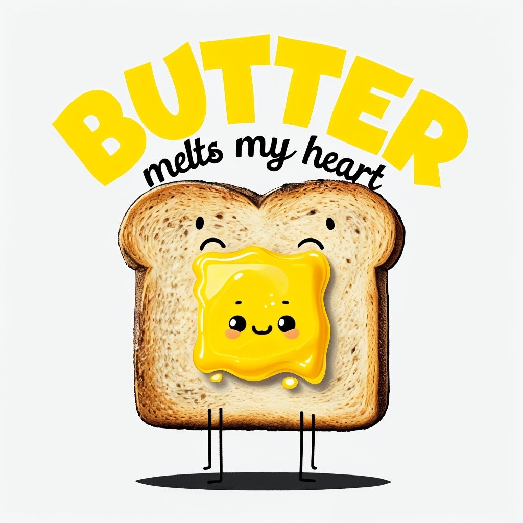 Whimsical Toast and Butter Character Illustration T-Shirt