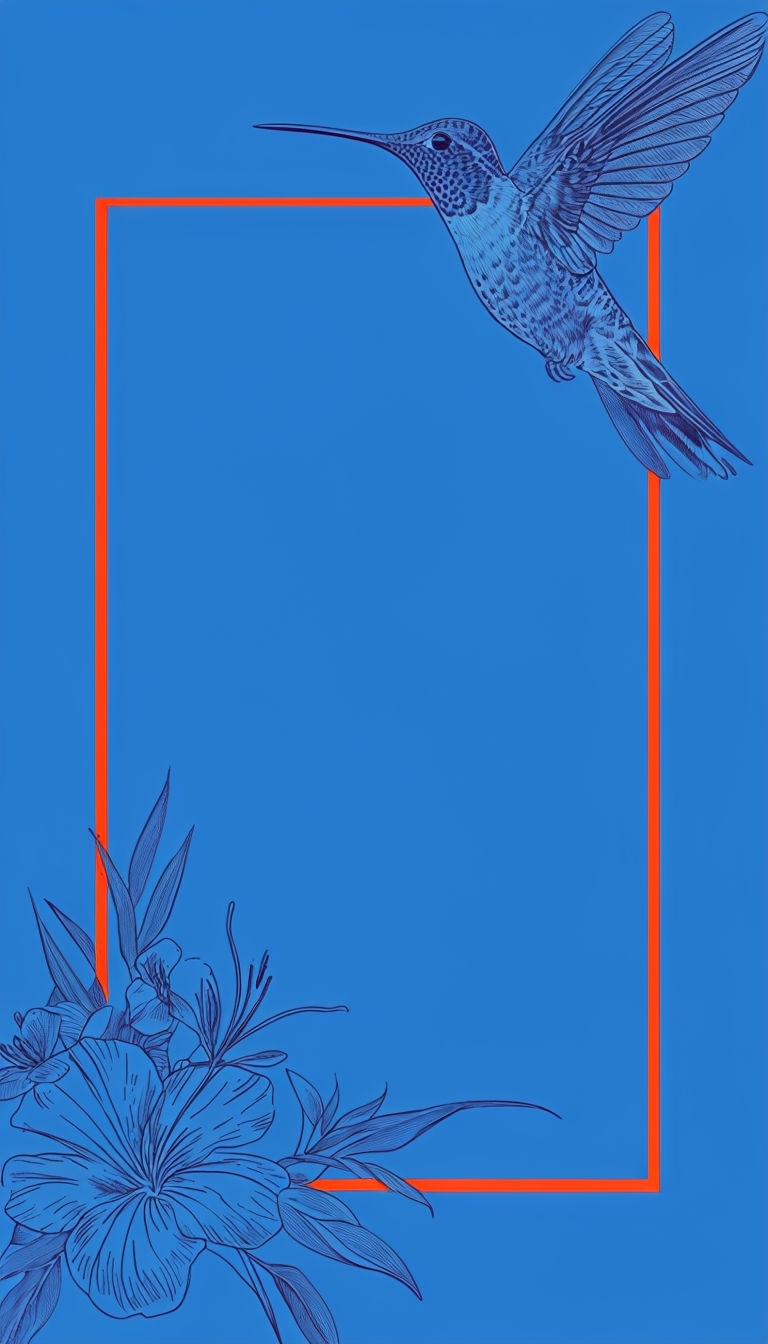 Minimalist Blue Background with Hummingbird and Flowers Social Media Post