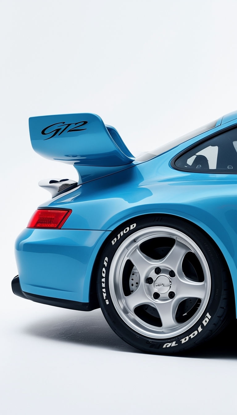 Sleek Sky Blue Porsche GT2 Sports Car Rear View Mobile Wallpaper