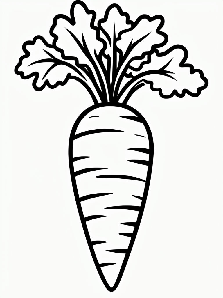 Simple Black and White Carrot Line Drawing for Coloring Book Pages