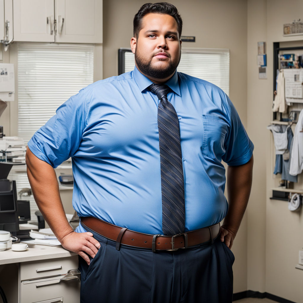 Giant extremely obese huge fat black guy wearing scrubs full length body  shot