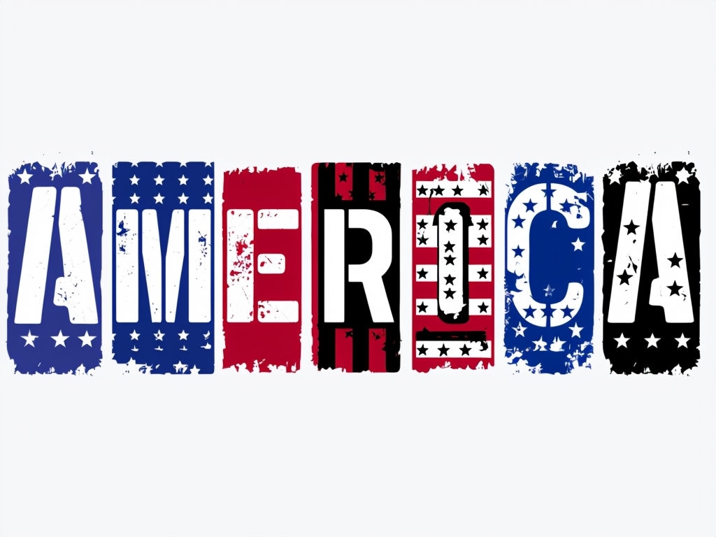 Distressed America Typography with Flag Colors T-Shirt