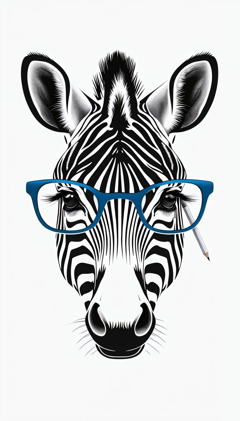 Minimalist Zebra Face Line Drawing with Glasses Mobile Wallpaper