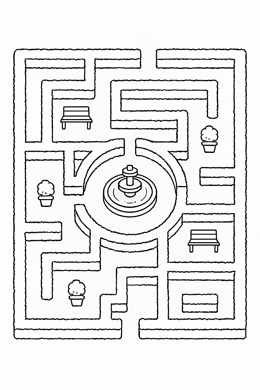 Intricate Black and White Maze Design for Coloring Book Pages