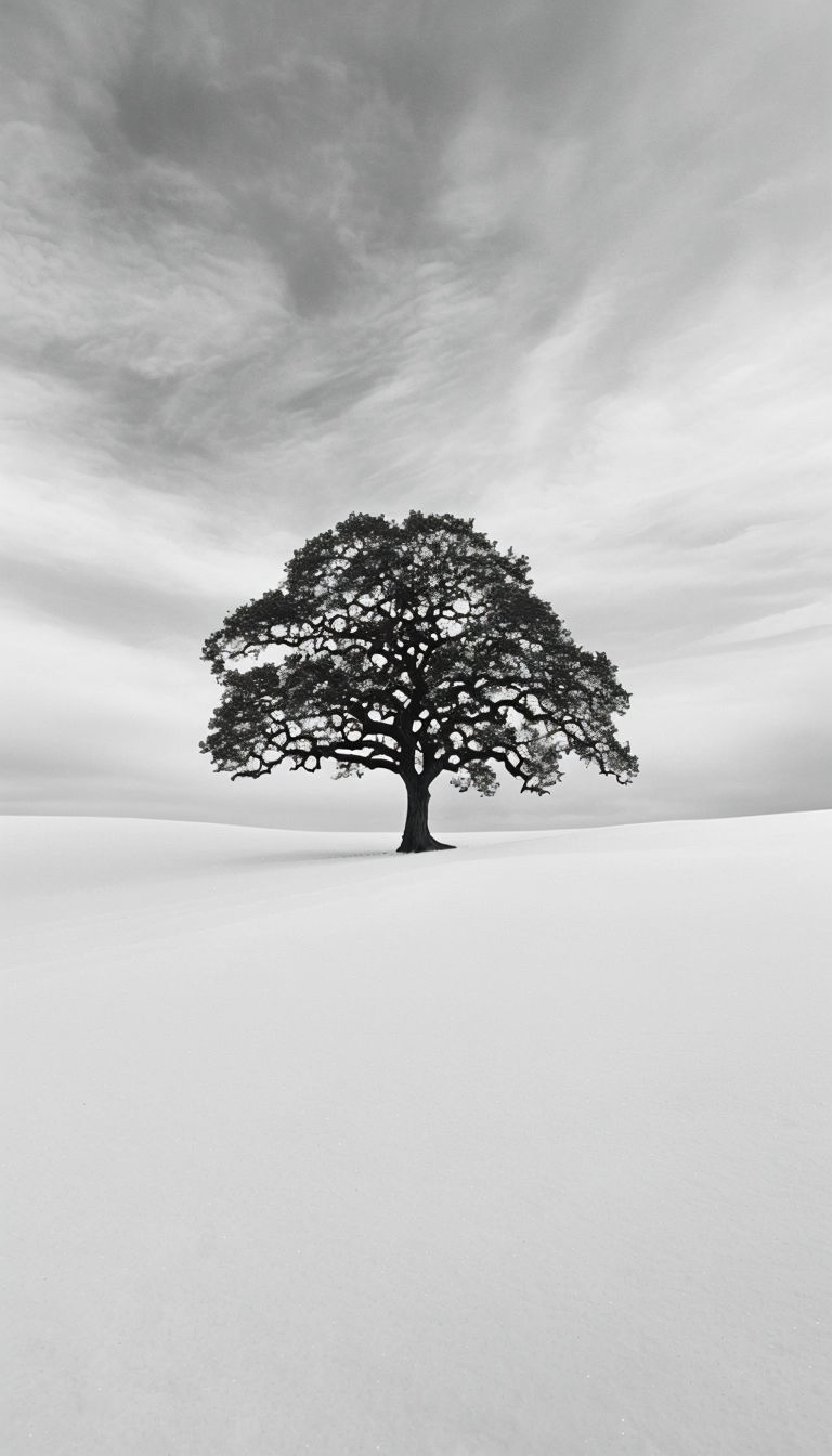 Minimalist Black and White Tree in Winter Landscape Mobile Wallpaper