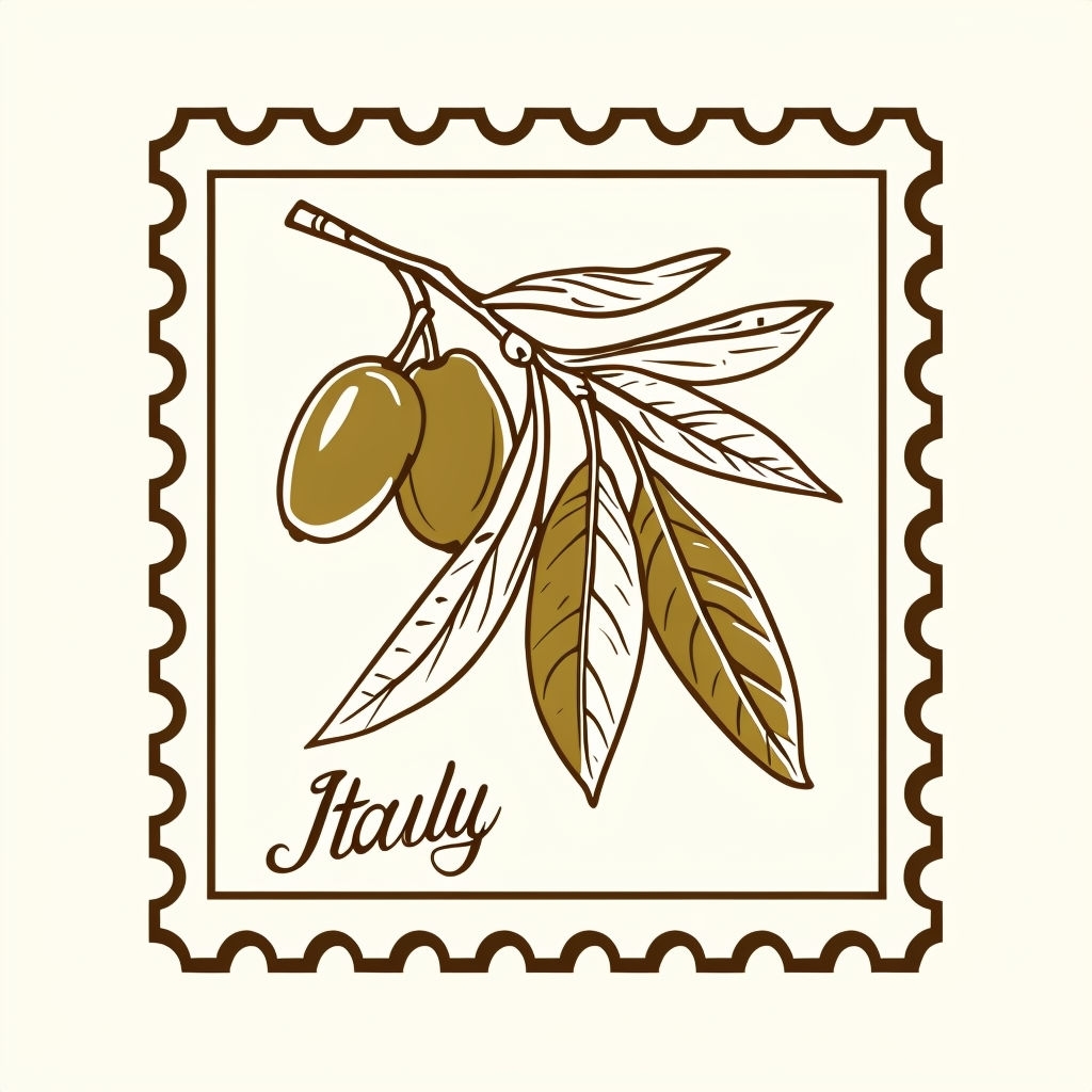 Minimalist Olive Branch Postage Stamp Illustration Art