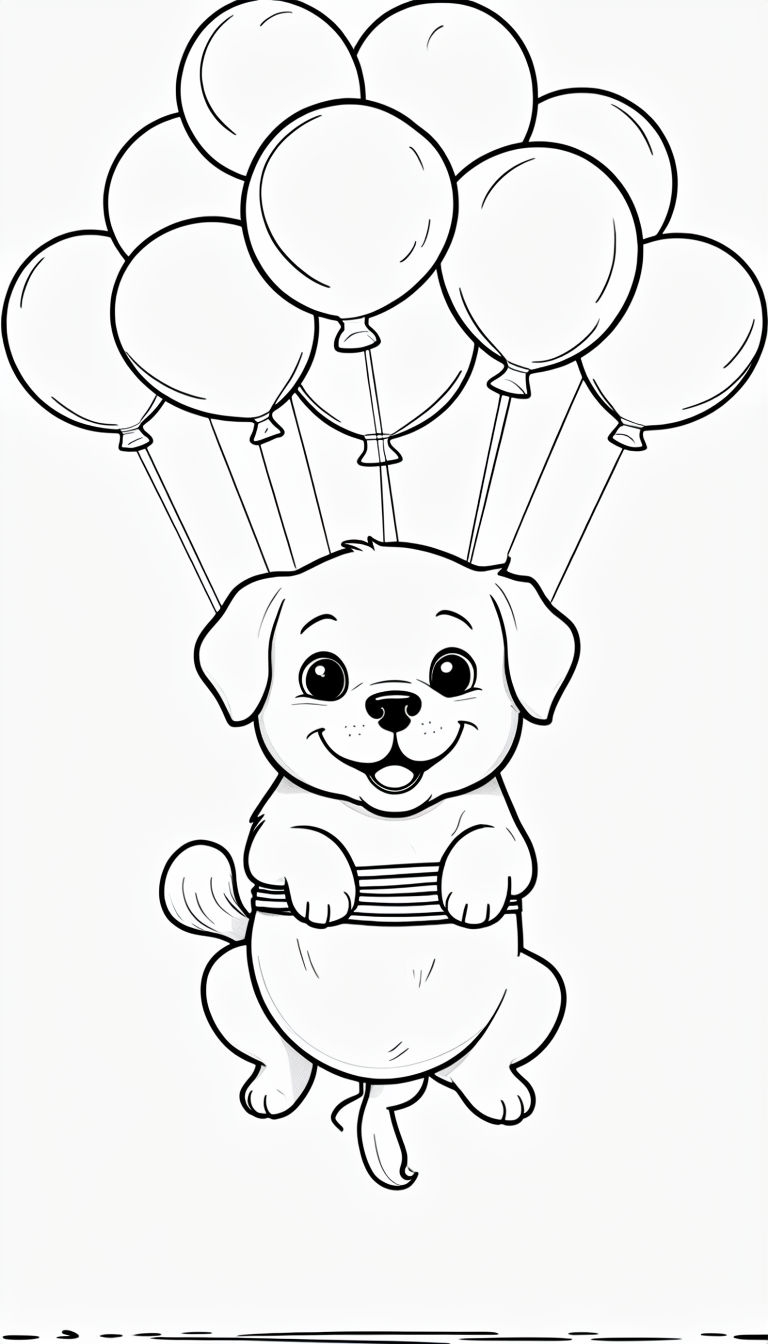 Adorable Labrador Puppy with Balloons Coloring Page