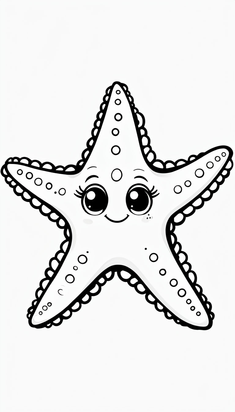 Cheerful Cartoon Starfish Line Drawing Coloring Page