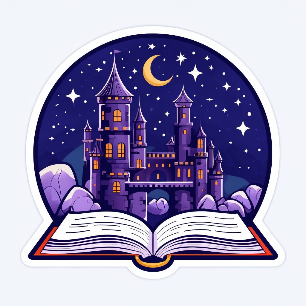 Whimsical Open Book with Castle Scene Sticker