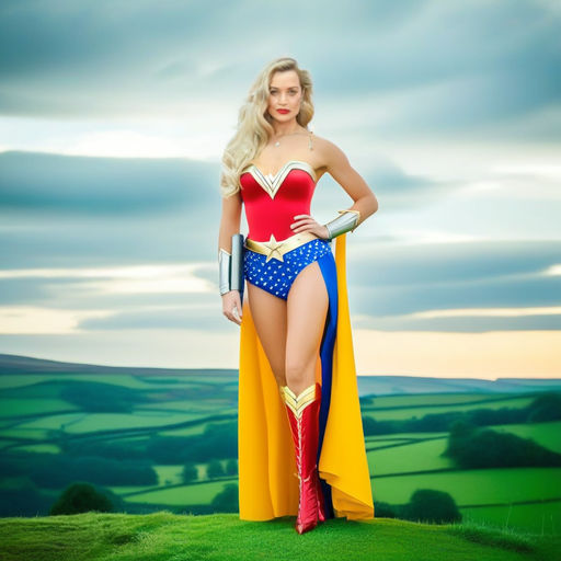 woman-wearing-skimpy-wonder-woman-costume-standing-in-a-remo-by
