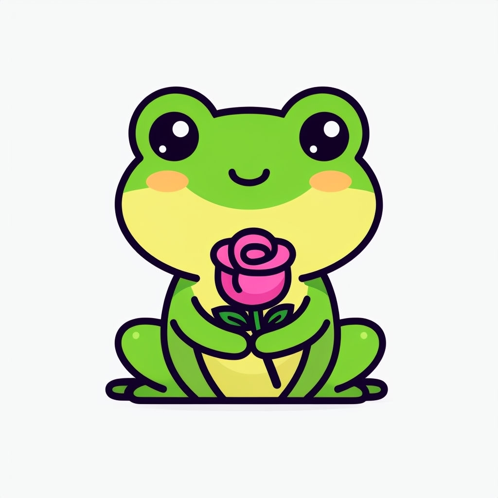 Cute Cartoon Frog Holding Pink Rose on White Background Mug