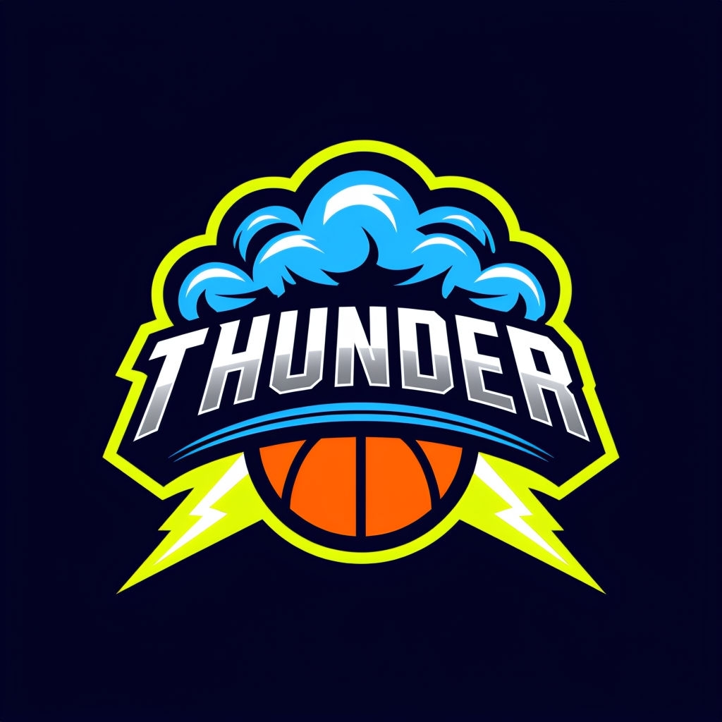 Dynamic Thunder Logo with Cloud and Basketball Design Hat