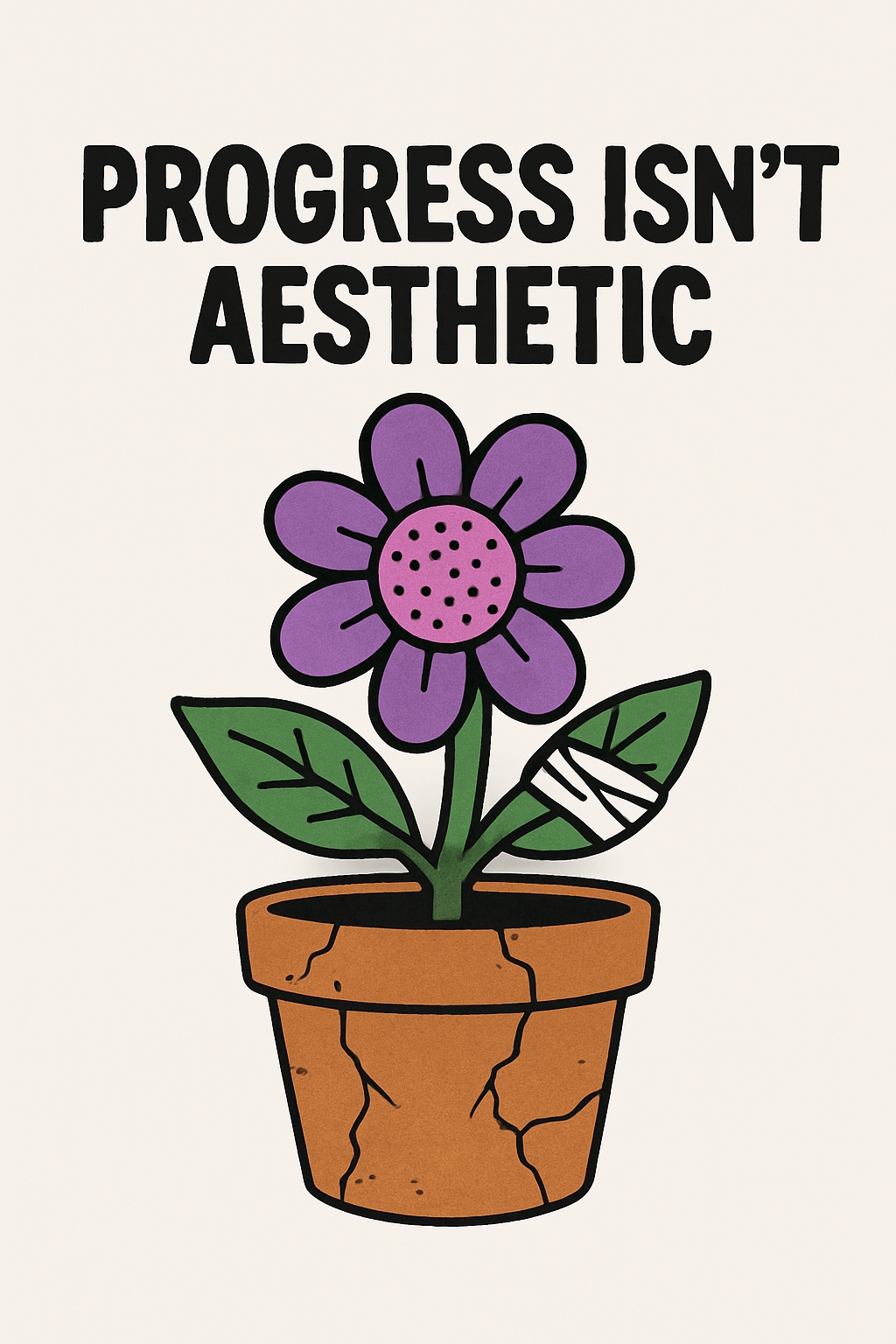 Progress Isn't Aesthetic Playful Flower Cartoon Poster