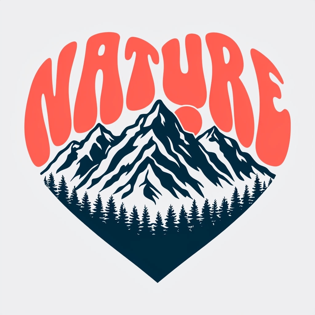 Retro Heart Nature Design with Mountains and Trees T-shirt