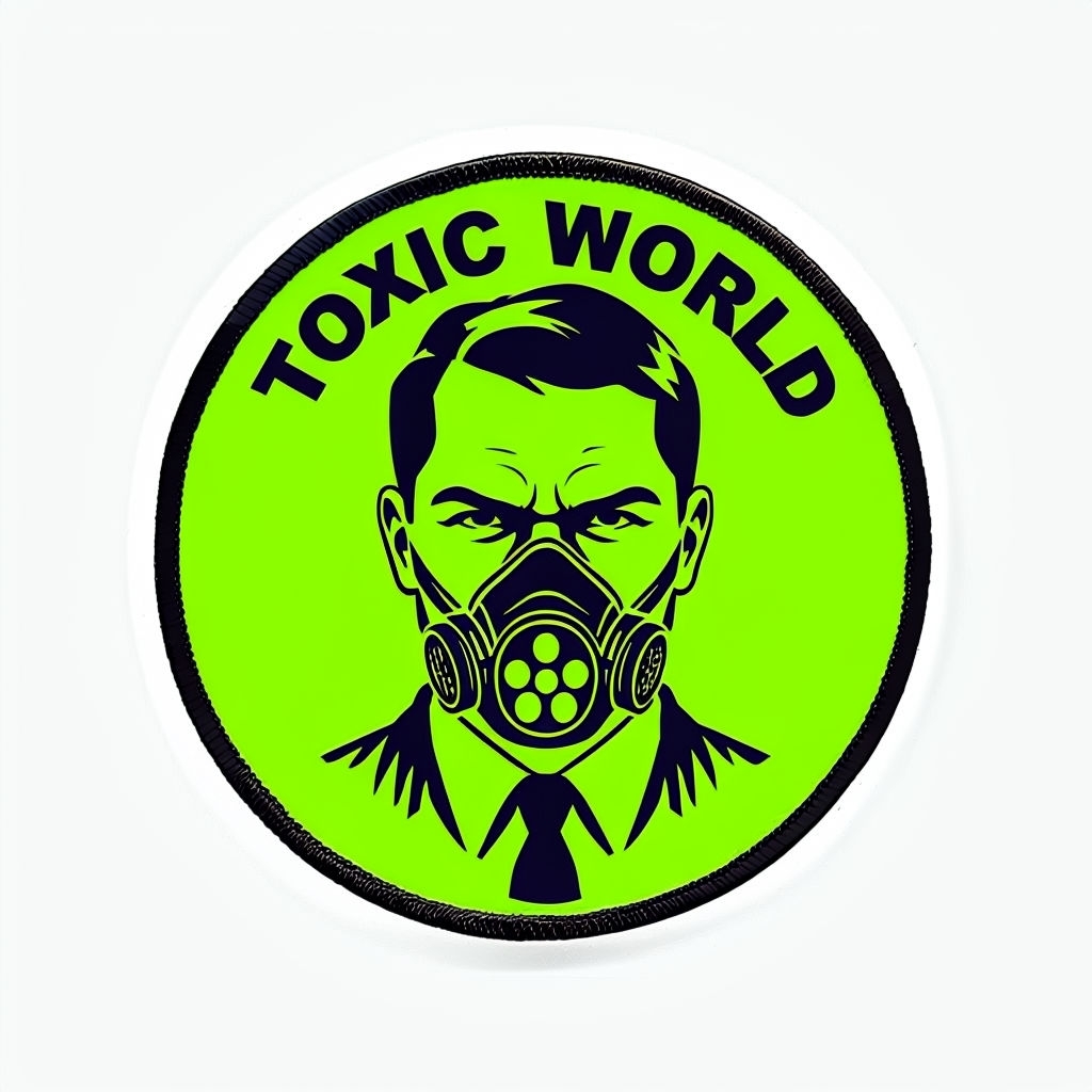 Serious Man in Gas Mask with Toxic World Text Sticker