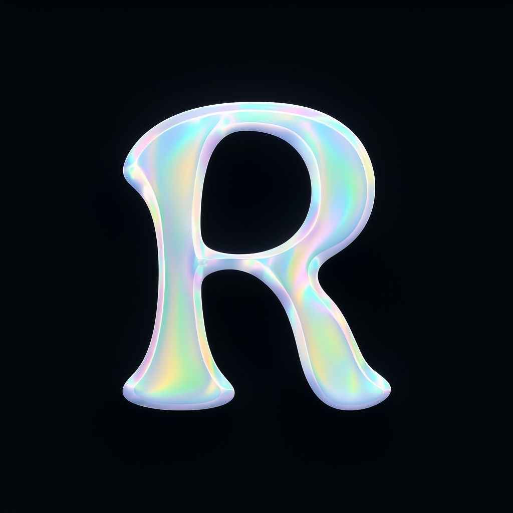 Iridescent Letter R Monogram Design on Matte Black Background Monogram