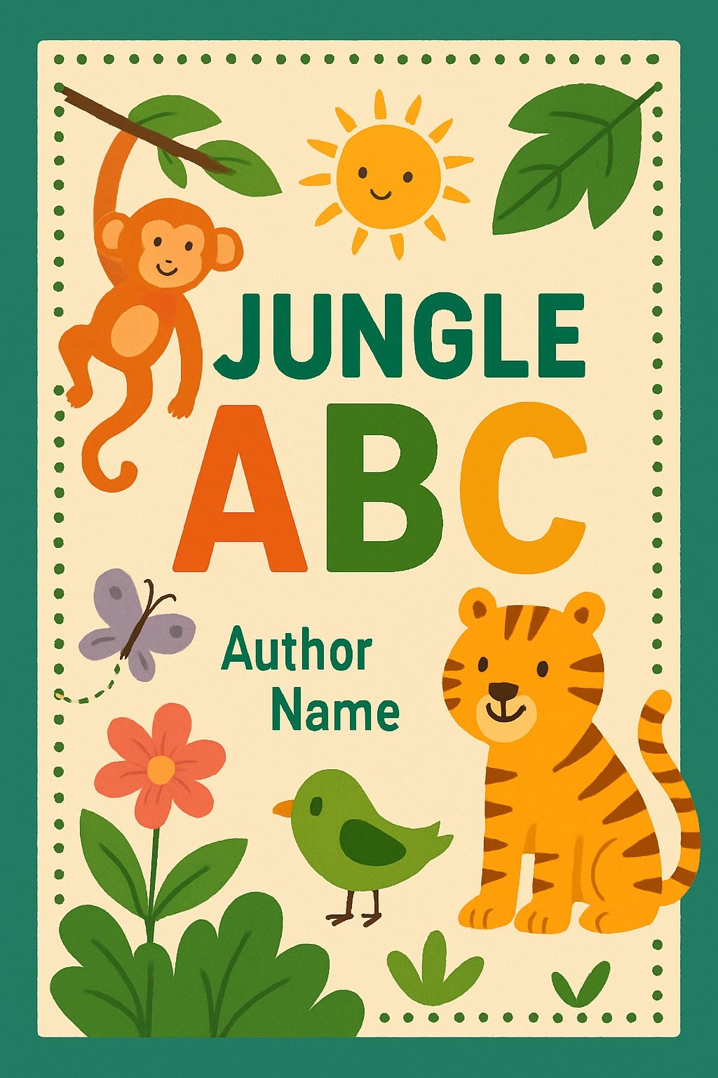 Playful Jungle ABC Children's Book Cover with Colorful Illustrations EBook Cover