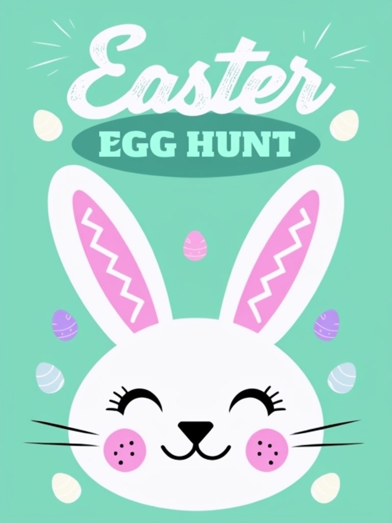 Cheerful Easter Egg Hunt Bunny Face Promotional Poster Event Sign