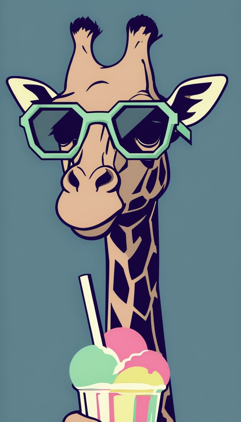 Comic Strip Inspired Giraffe with Milkshake and Sunglasses Mobile Wallpaper