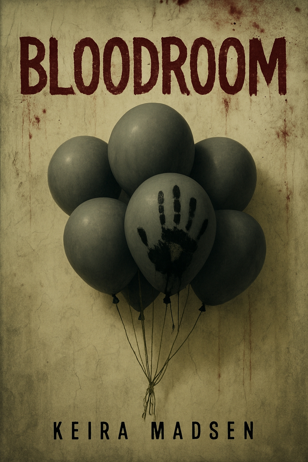 Eerie Bloodroom Cover Art with Dark Balloons and Handprint EBook Cover