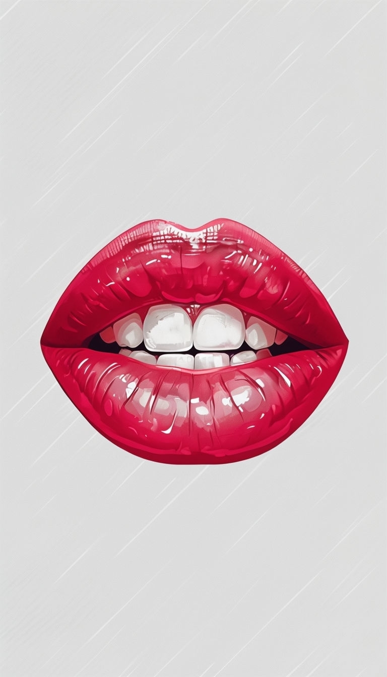 Exaggerated Glossy Red Lips Illustration on Gray Background Phone Case Cover