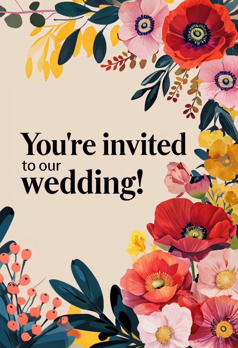 Vibrant Floral Wedding Invitation Card Design with Cheerful Accents Cards & Invites