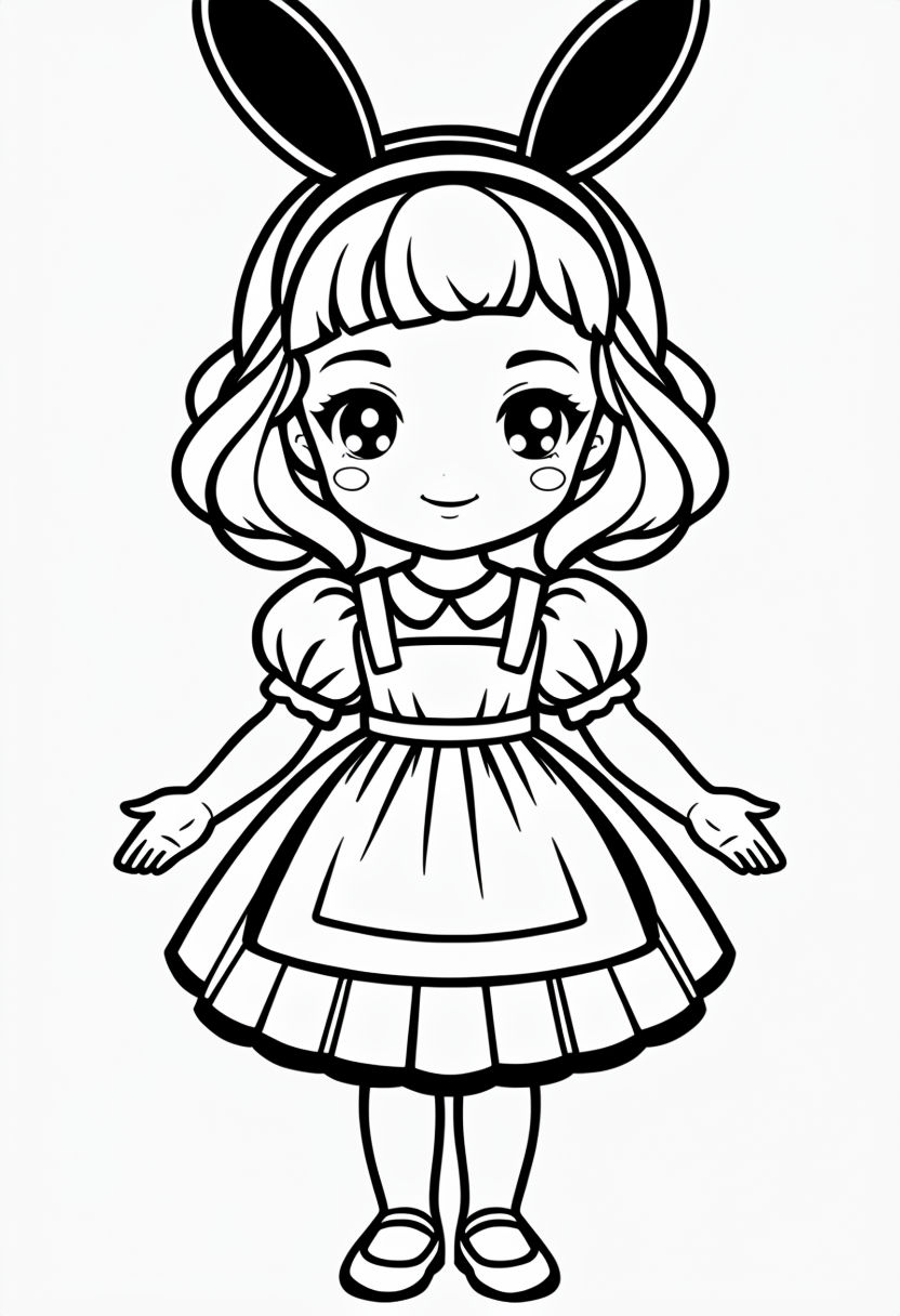 Charming Chibi Alice Inspired Girl Coloring Page Illustration