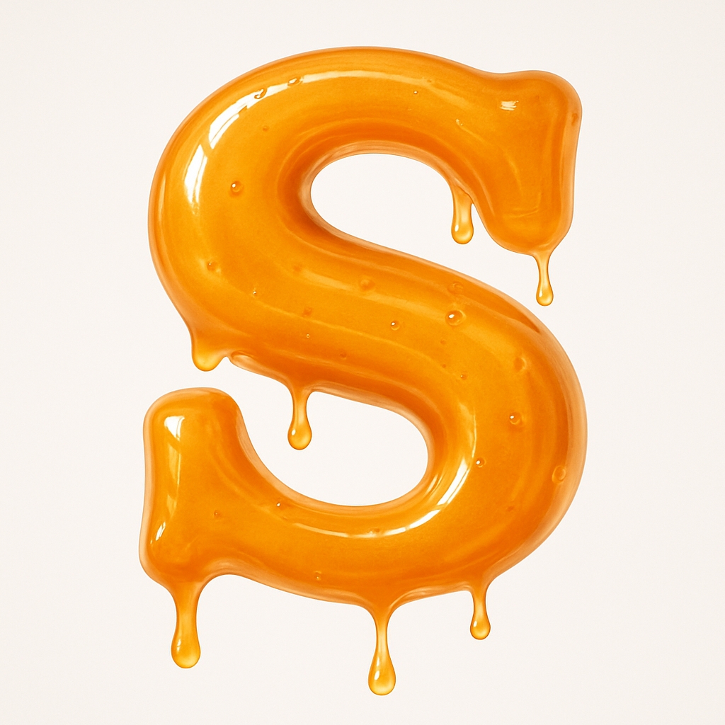 Glossy Amber Honey Letter S Digital Monogram Art