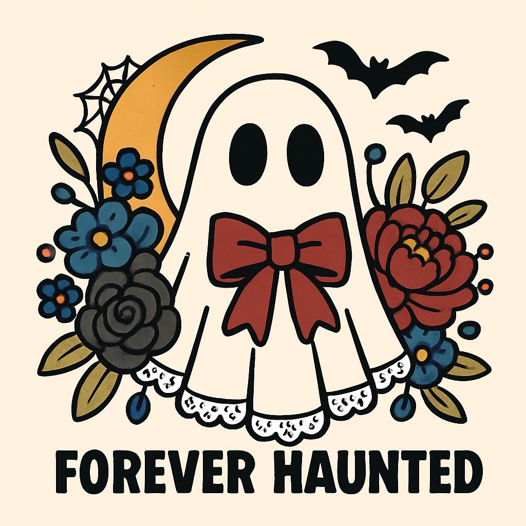 Whimsical Ghost and Floral Forever Haunted Halloween T-Shirt