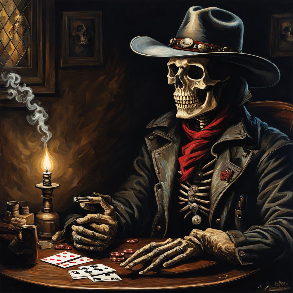 Skeleton wearing a cowboy hat by Ashton P - Playground