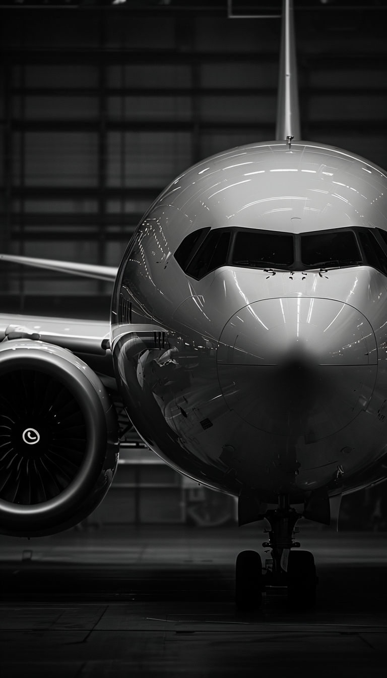 Sleek Black and White Modern Airliner in Industrial Hangar Mobile Wallpaper