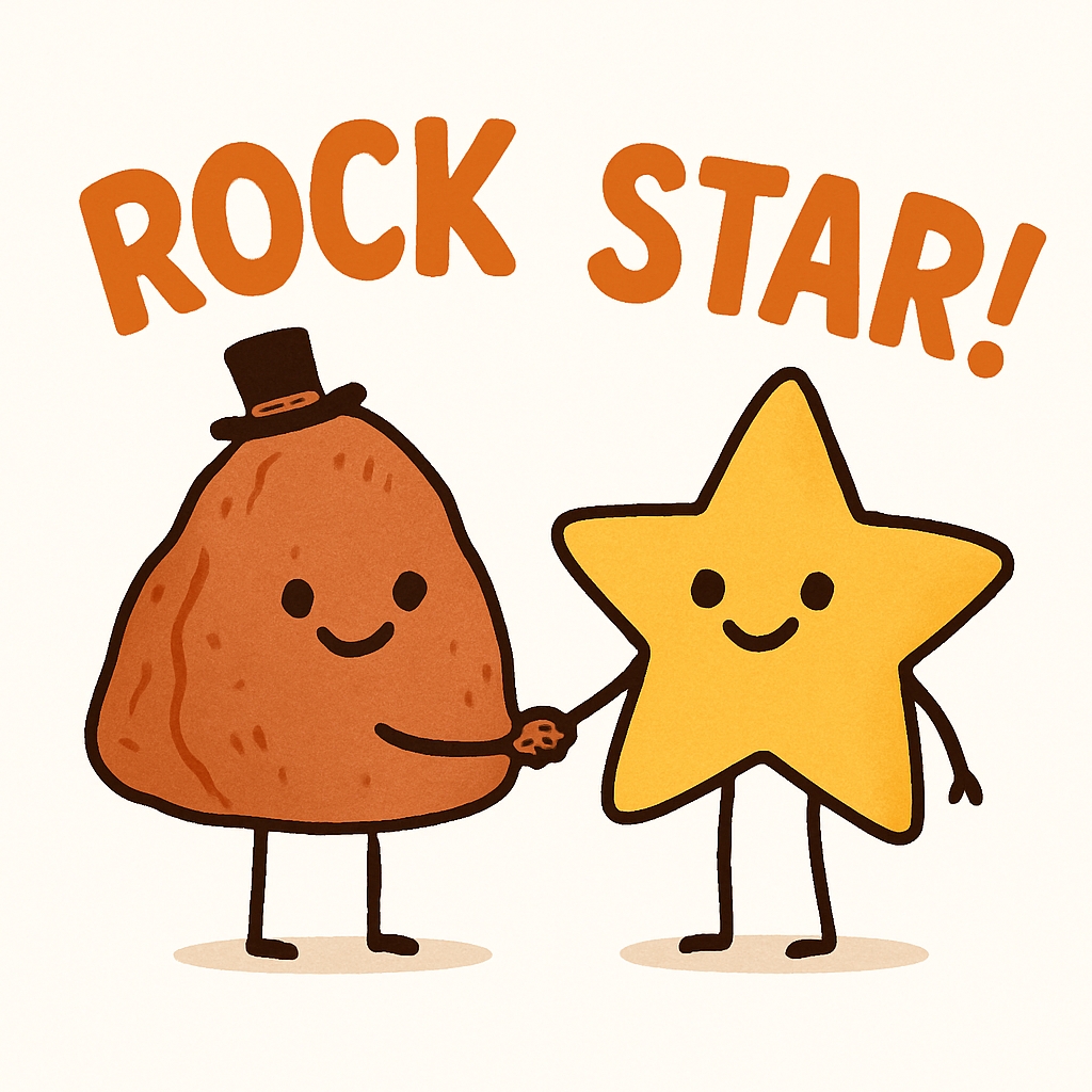 Cheerful Cartoon Rock and Star Handshake Sticker