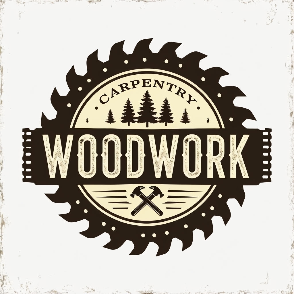 Vintage Woodwork Carpentry Logo Design with Evergreen Trees